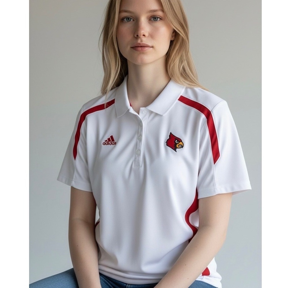 UNNIVERSITY of LOUISVILLE CARDINALS Womens Size M Adidas Climalite Polo White